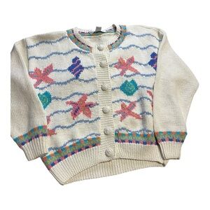 Vtg Studio Coastal Grandma Button Up Sweater Large